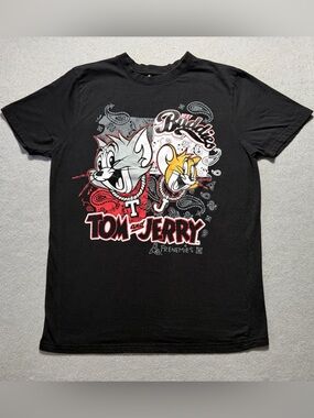 Tom & Jerry Best Buddies T-Shirt Men’s Large Black Paisley Bandana Graphic Tee
